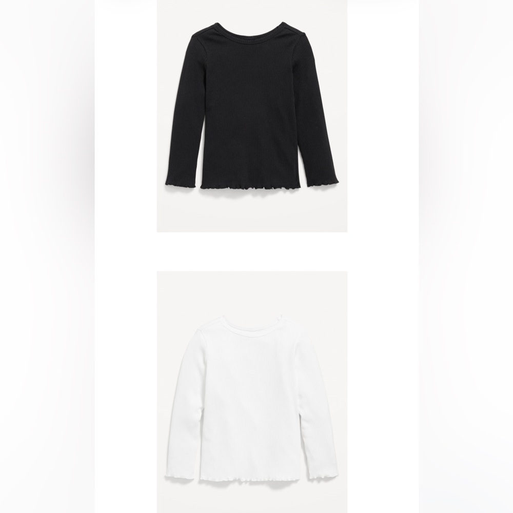 Old Navy Lettuce Edge Ribbed Long Sleeve Tops — Black & White Duo 12-18 Months